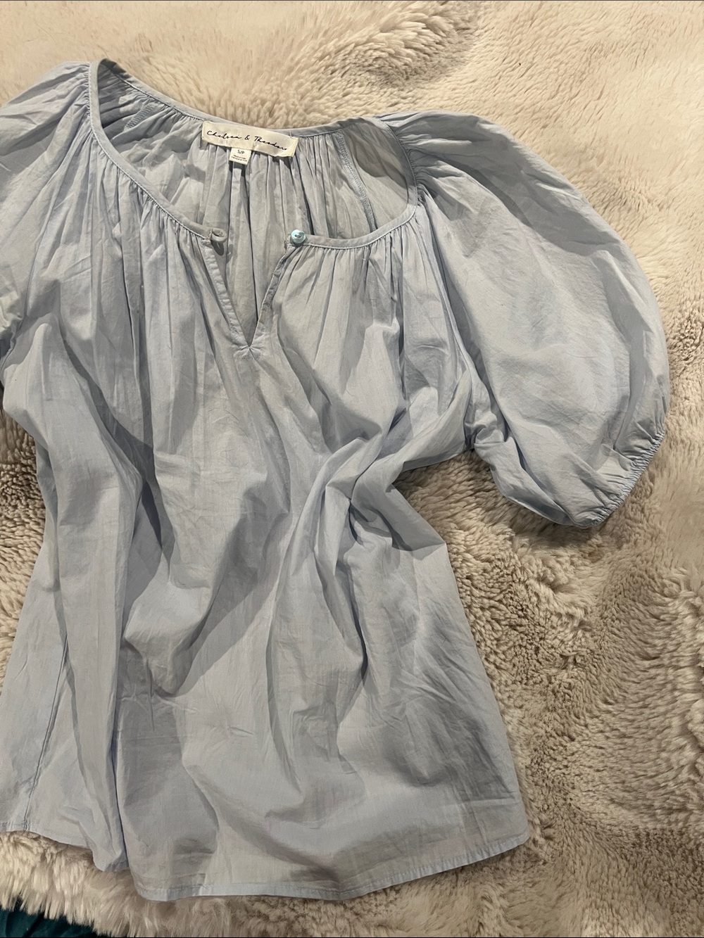 Chelsea & Theodore Light Blue Puff Sleeve Peasant Blouse